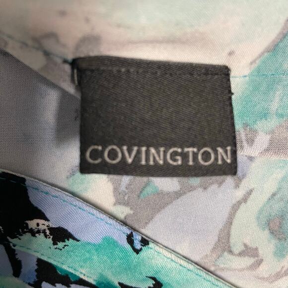 Covington Top Blouse V Neck 2 Pocket Gathered Sleeves Teal - Picture 7 of 8